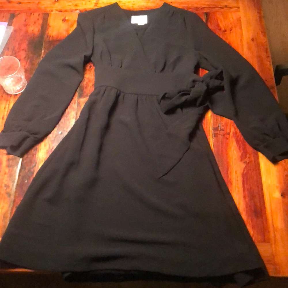 Kate Spade Black Long Sleeve Faux Wrap/Tie Dress